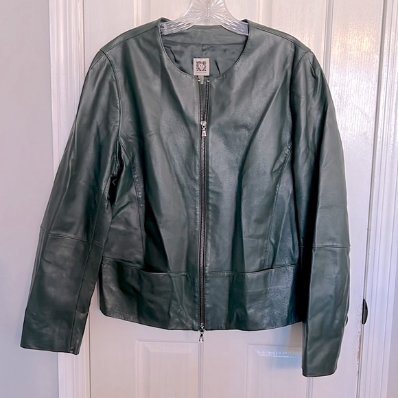 Anne Klein faux green leather jacket SZ 16 - Picture 1 of 12